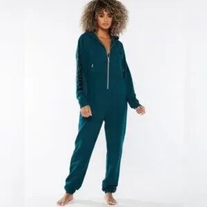 Savage X Fenty Forever Showgirl Hooded Onesie Women's Size 2X Green Full Zip